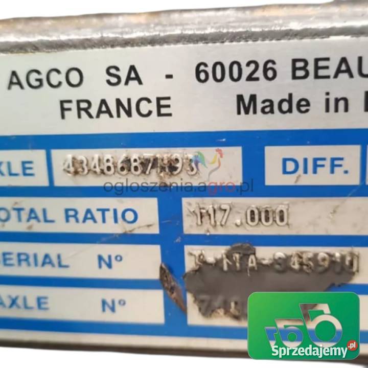 Przedni Most 4348687M93 AGCO Massey Ferguson Układ kierowniczy i oś przednia Wilkowo sprzedam