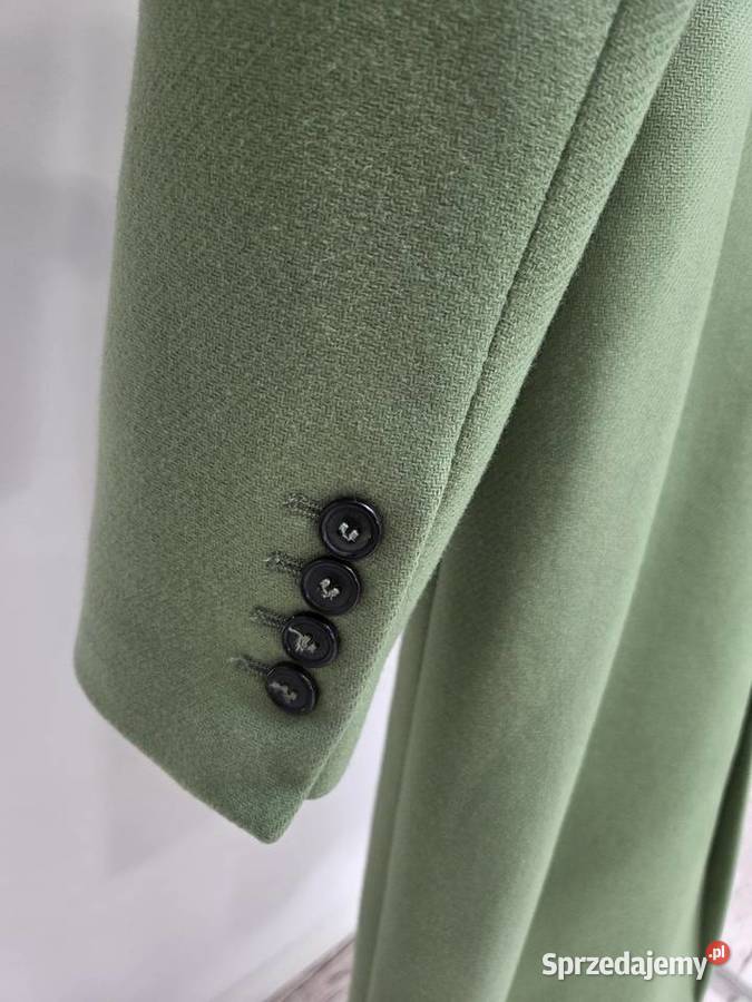Wełniany zielony płaszcz z włoskiej wełny Moda i Styl Liszki