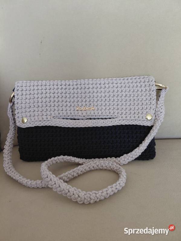 Torebka ze sznurka bawełnianego czarna z beżem wielkopolskie Gostyń