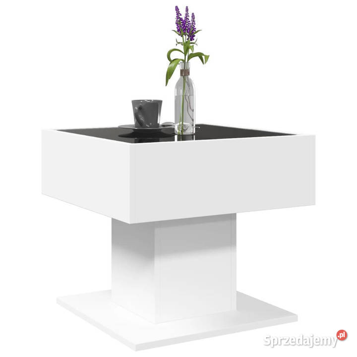 Stolik kawowy z LED biały 50x50x45 materiał Warszawa