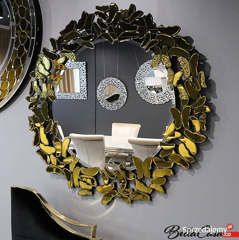 Złote lustro glamour okrągłe 90x90 546 inny kolor Wyposażenie wnętrz