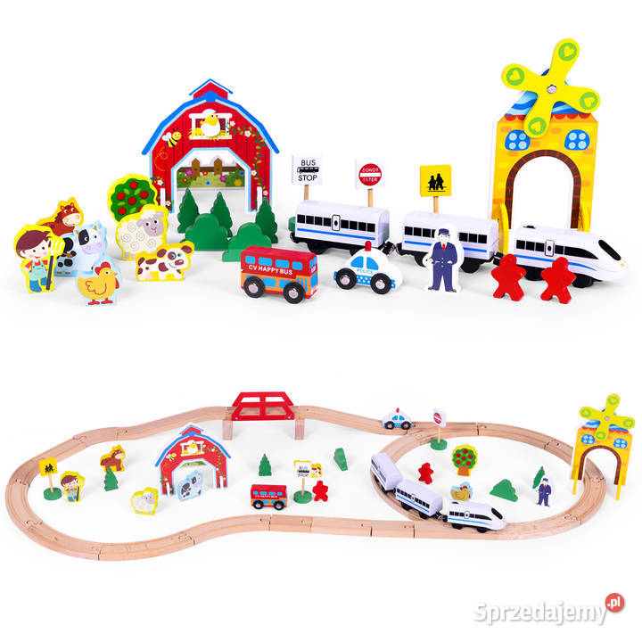 Drewniana kolejka tor pociąg na baterie Farma 53 opolskie Smogorzów