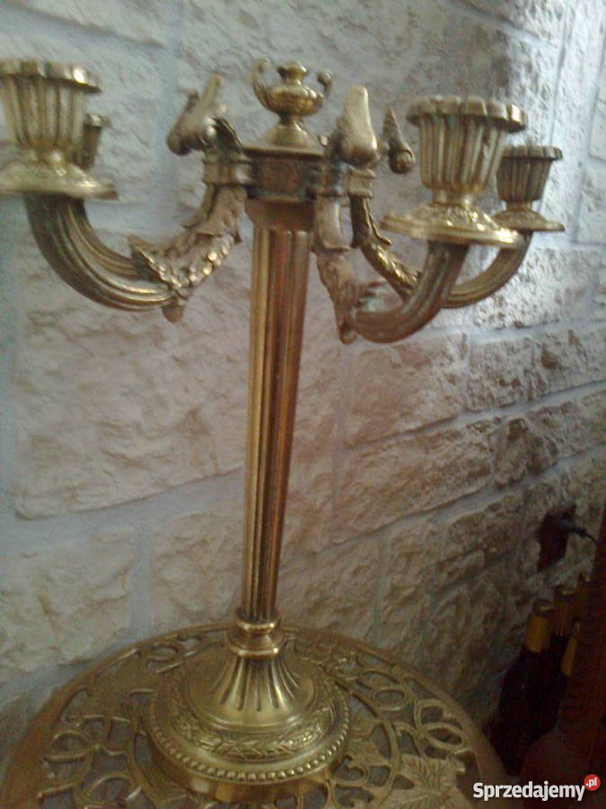 Stary ciężki masywny lany kandelabr świecznik z Poznań