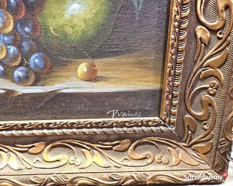 Olej na desce martwa natura w złotej ramie P Bronisze