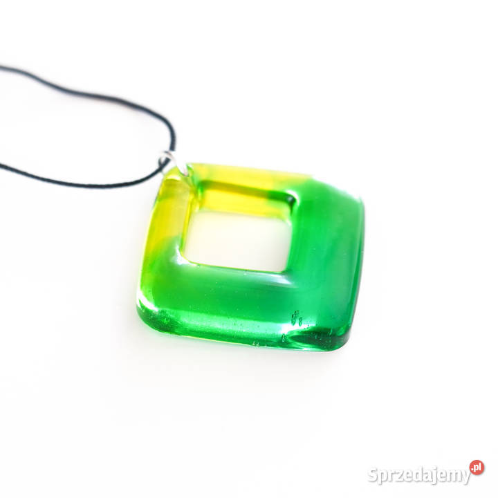 Zielono żółty wisiorek romb z żywicy handmade Warszawa