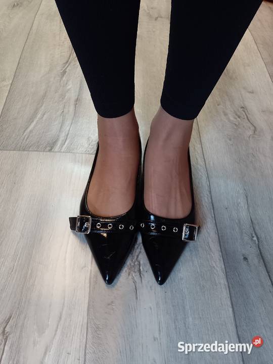 4041 Czarne baleriny wieczorowe z odkrytą piętą czarny Kraków