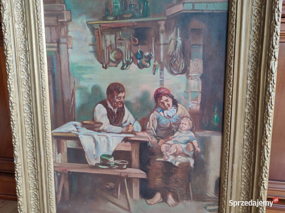 Obraz olejny scena rodzajowa sygnowana Mrozowicz Łódź sprzedam