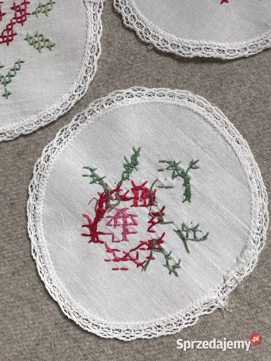 Zestaw trzech okrągłych serwetek vintage retro Warszawa