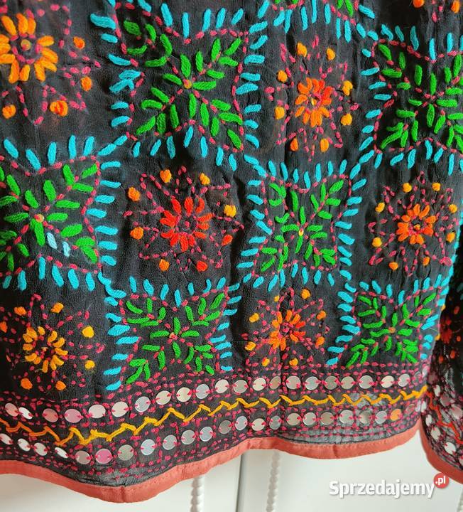 Duża chusta szal dupatta haftowana szyfon czarna Dla kobiet Szczecin