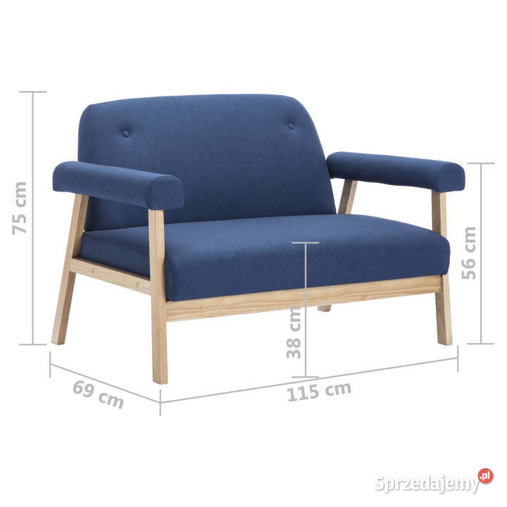 2osobowa sofa tapicerowana tkaniną niebieska Warszawa sprzedam