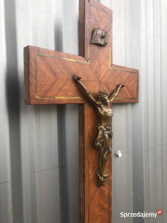 Drewniany stary krzyż na ścianę Antyki Łowicz