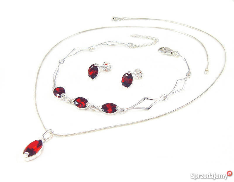 PRZEPIĘKNY SREBRNY KOMPLET Z RUBINAMI NA PREZENT
