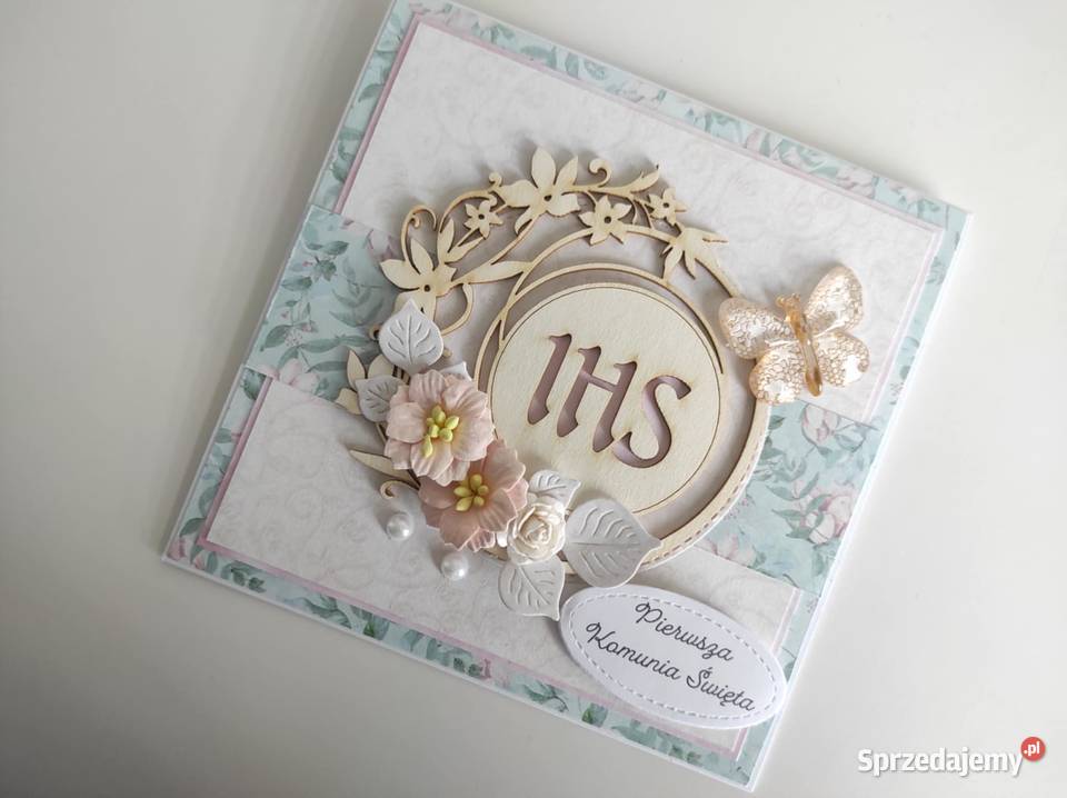 Kartka w pudełku ręcznie robiona na Komunię Łódź