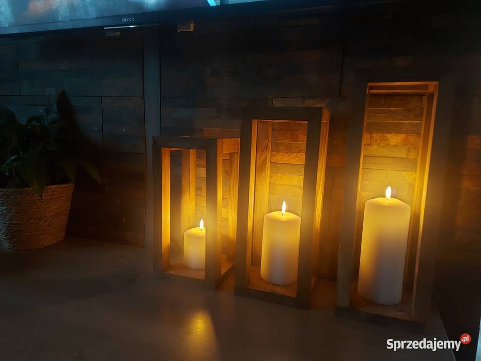 Zestaw 3 lampionów z drewna