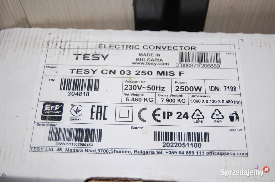 Grzejnik Elektryczny TESY CN 03 250 MIS F 2500W Ogrzewanie Dąbrowa Górnicza sprzedam