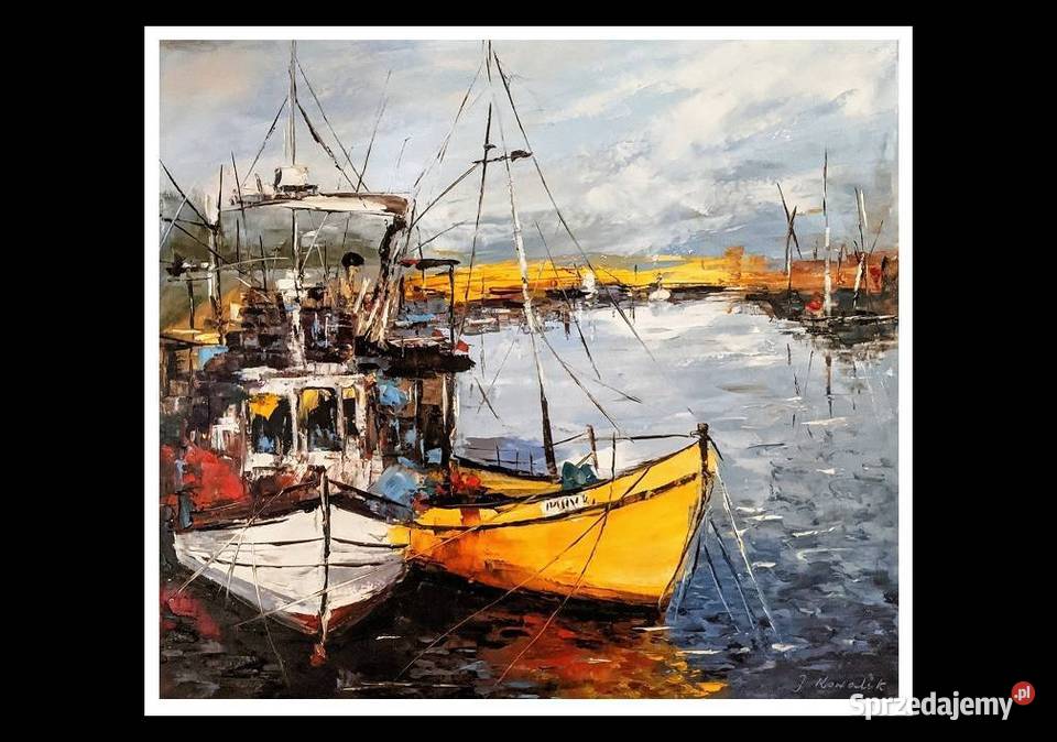 Kowalik W porcie 50x40 olejny kutry jacht kuter