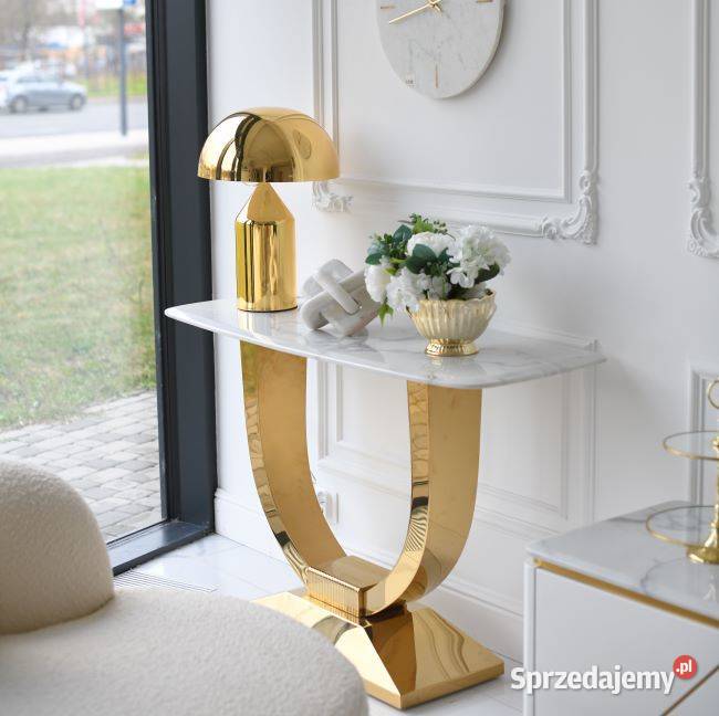 Konsola ART DECO Złota Blat Biały Marmur Glamour Warszawa