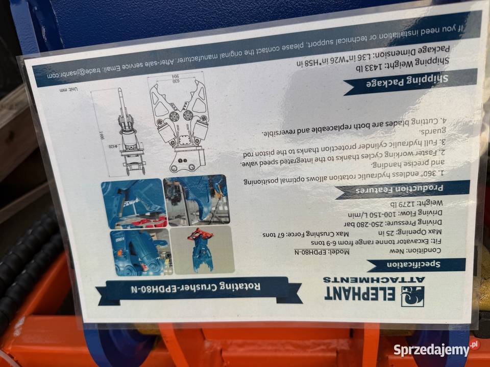 Nożyce hydrauliczne Tnącokruszące obrotwe gryzak pełny VAT Kołodziejewo