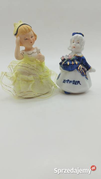 Dwie figurki dziewczynek miesiące Porcelana i szkło sprzedam