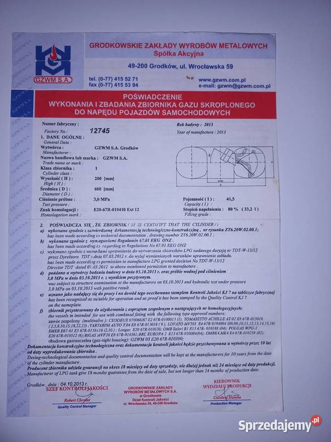 Butla LPG 42 L w koło z wielozaworem Elementy instalacji LPG Puławy