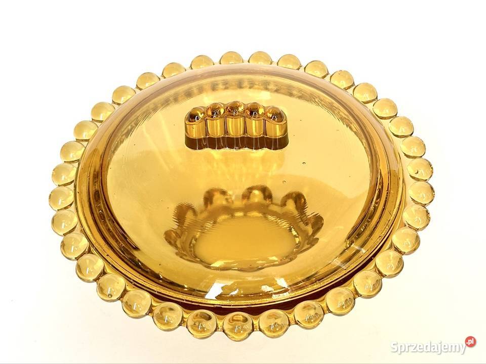 Piękna duża szklana miodowa bomboniera Rudolfova sprzedam