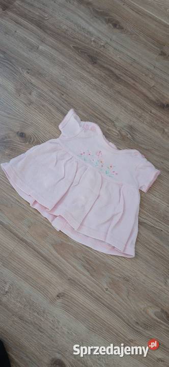 Sukienka pudrowy róż 03 mies haftowane kwiatki