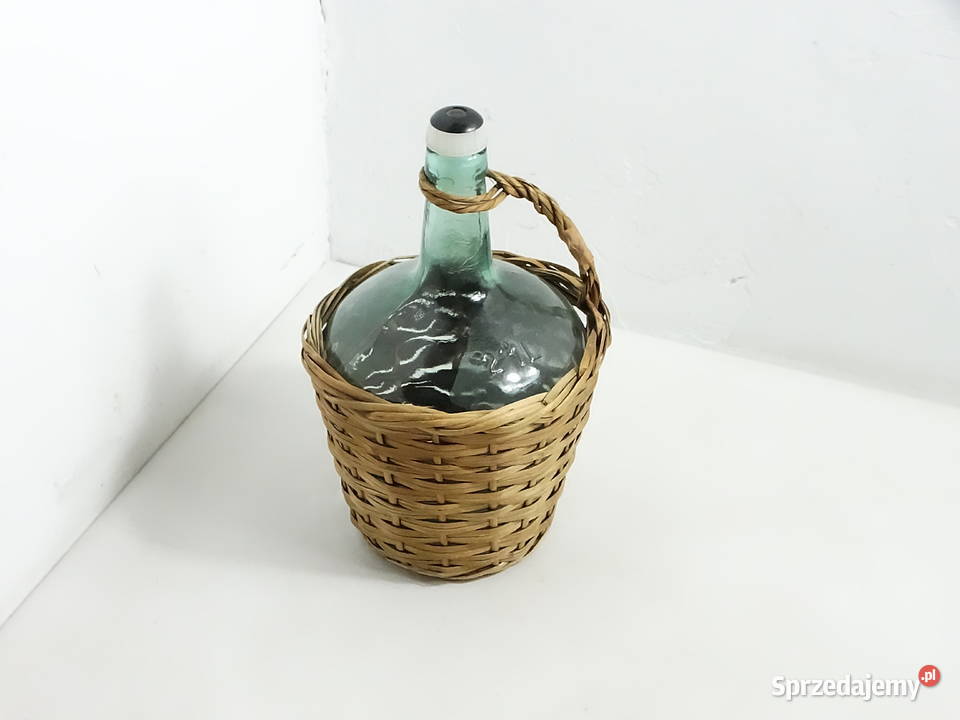 Stary szklany balon gąsior 21L w koszu