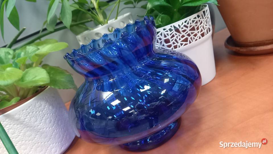 Wazon kobaltowy szklany prl vintage śląskie Tychy