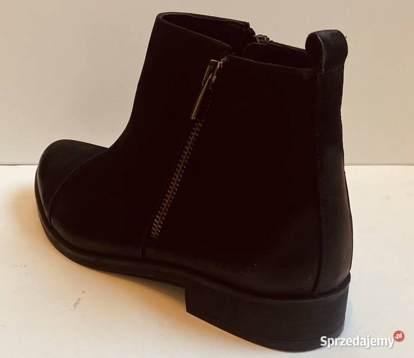 Czarne skórzane nubukowe ocieplane botki rozmiar
