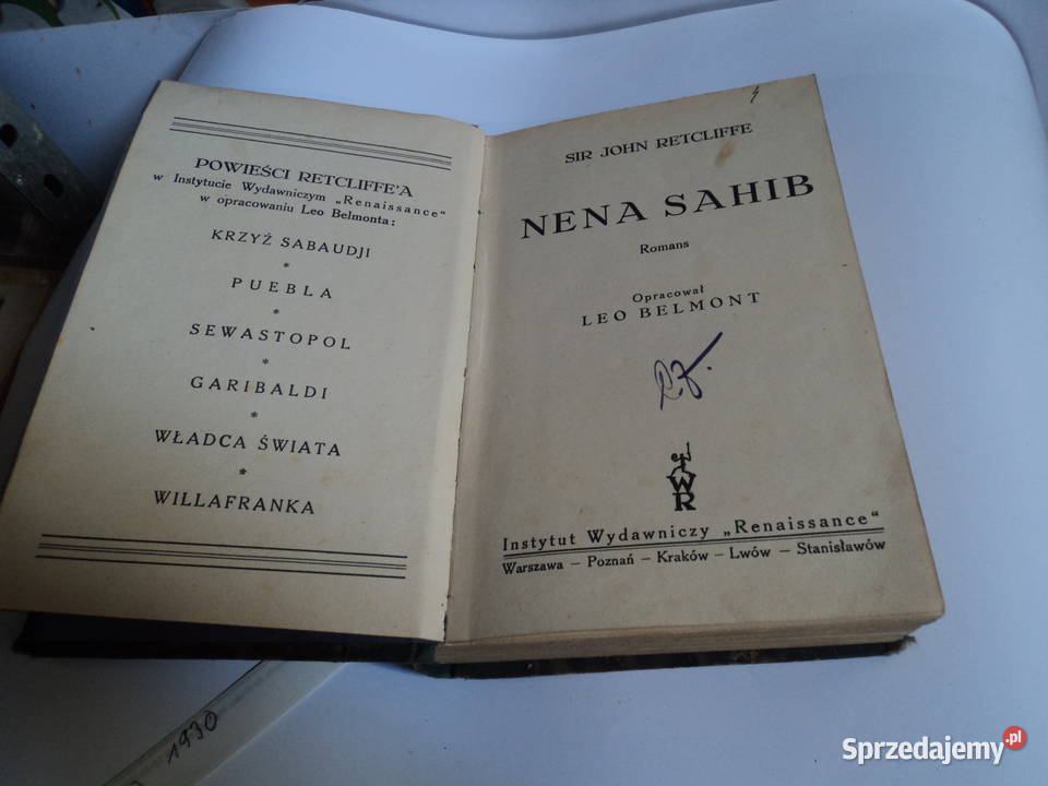 Nena Sahib Sir John Retcliffe wydanie 1sze 1930r Nowy Sącz