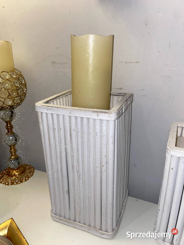 dwa drewniane bambusowe świeczniki doniczki Kraków sprzedam