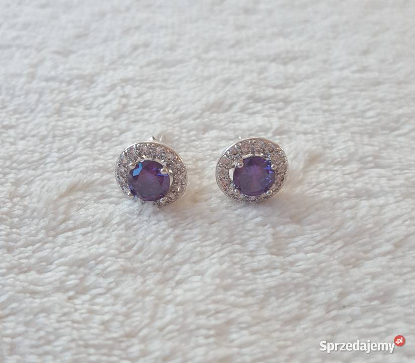 Nowe kolczyki sztyfty srebrny kolor fioletowa Szczecin