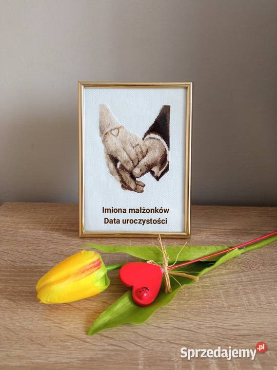 Pamiątka ślubu rękodzieło haft krzyżykowy Obrazki i obrazy warmińsko-mazurskie Olsztyn