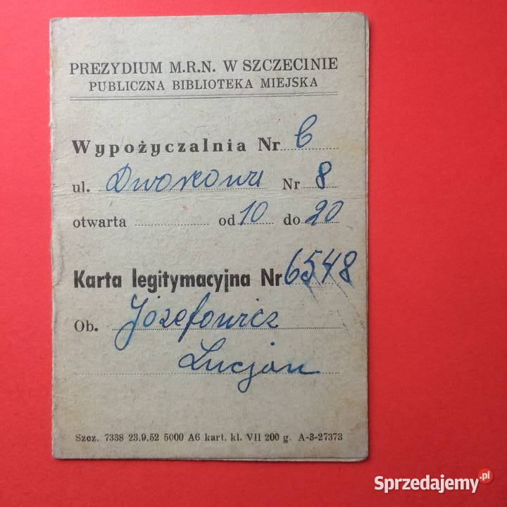 1675 Karta Legitymacyjna Wypożyczalni Szczecin