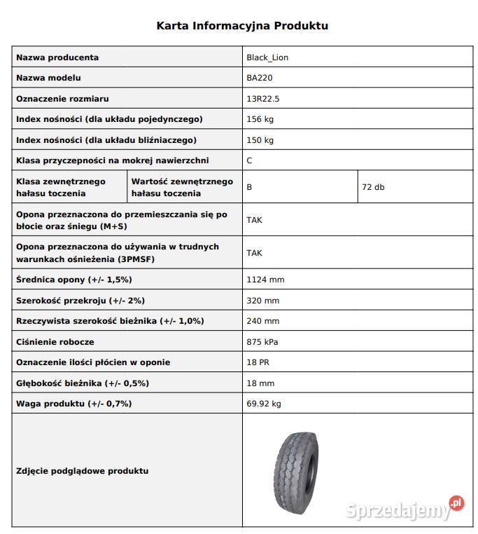 BlackLion BA220 13 R225 Opony Prowadzące Nowa sprzedam