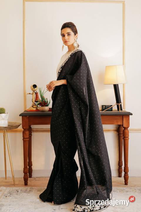 Czarne bawełniane sari saree saari Bollywood Szczecin