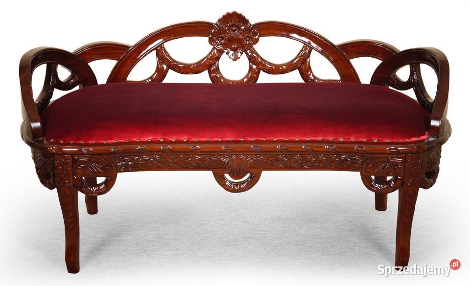 Stylowa Ławka rzeźbiona tapicerowana siedzisko Września