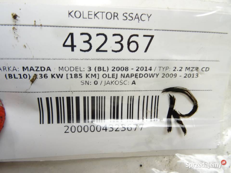 KOLEKTOR SSĄCY MAZDA 3 BL 22 185 0814 osobowe