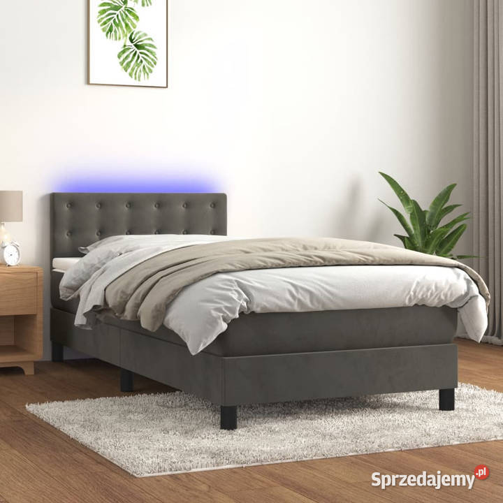 Łóżko kontynentalne z materacem i LED szary 88cm mazowieckie Warszawa