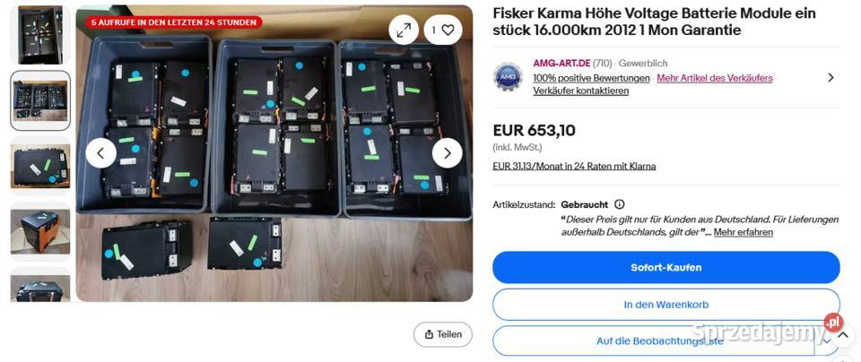 Baterie Bateria Fisker Karma 2012 Moduł Rok produkcji 2012 Akumulatory mazowieckie Grodzisk Mazowiecki