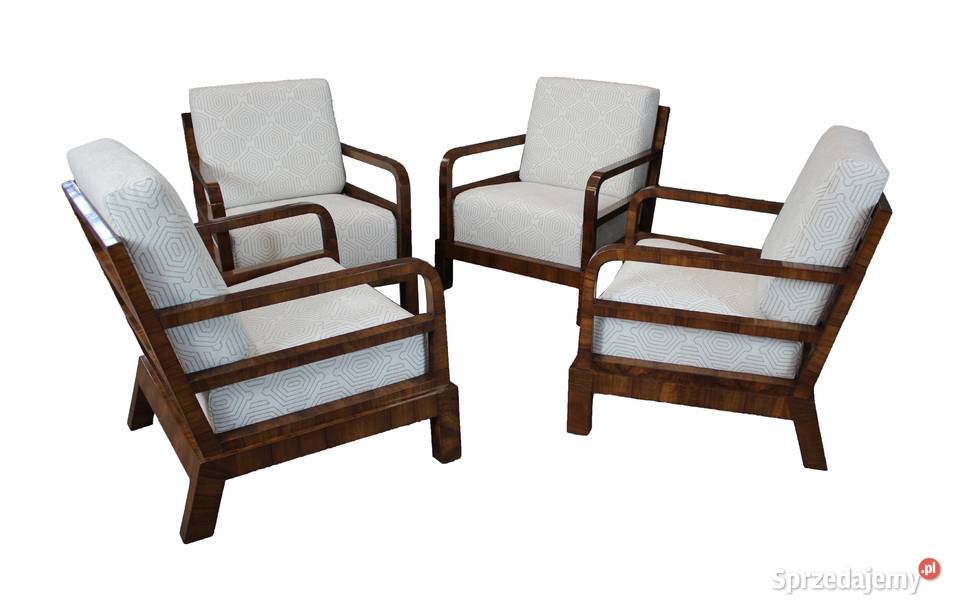 Zestaw czterech foteli art deco w orzechu Zielonka