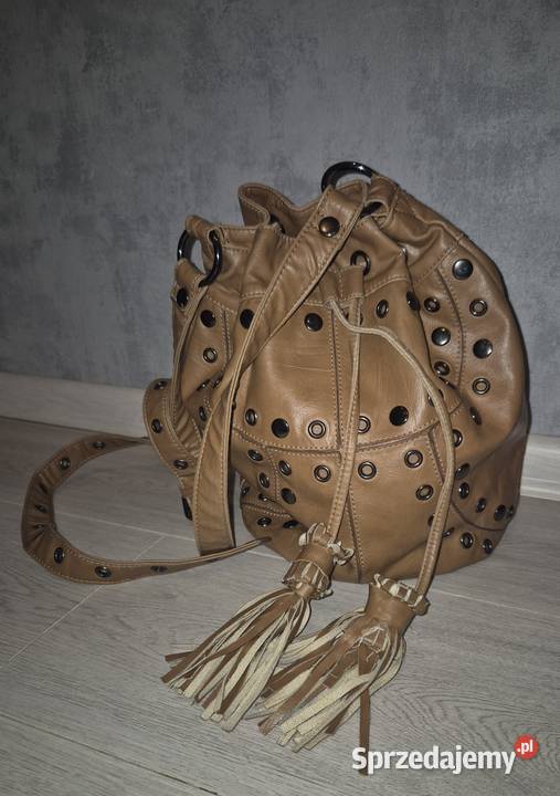 Torebka damska beżowa camel worek plus