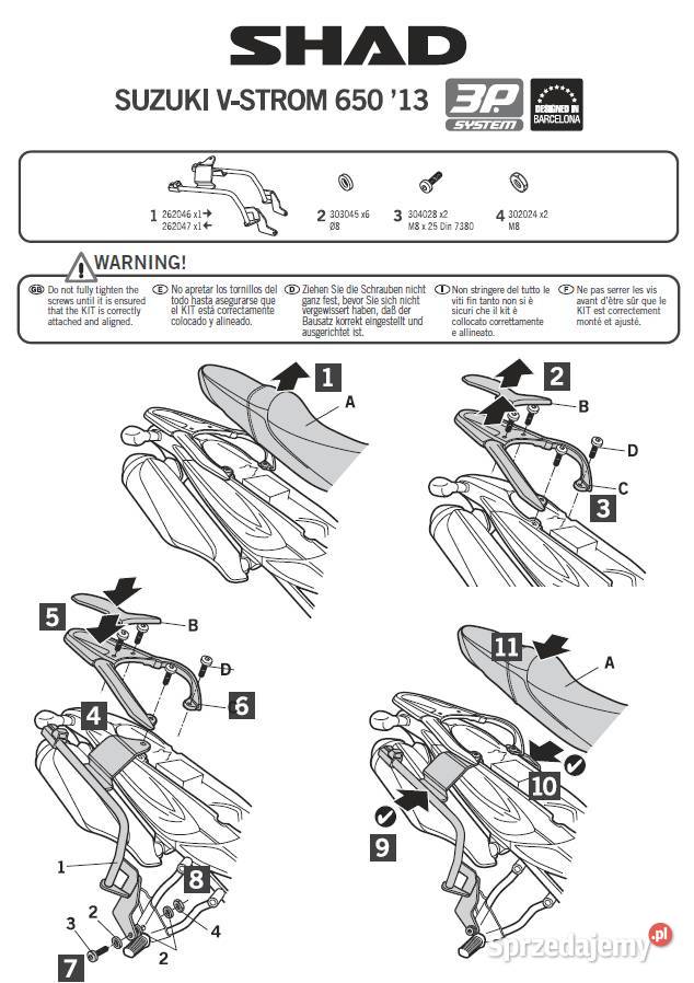 Kufry Stelaż Boczny KPLSUZUKI VSTROM 650 1216 kufry Mrągowo sprzedam