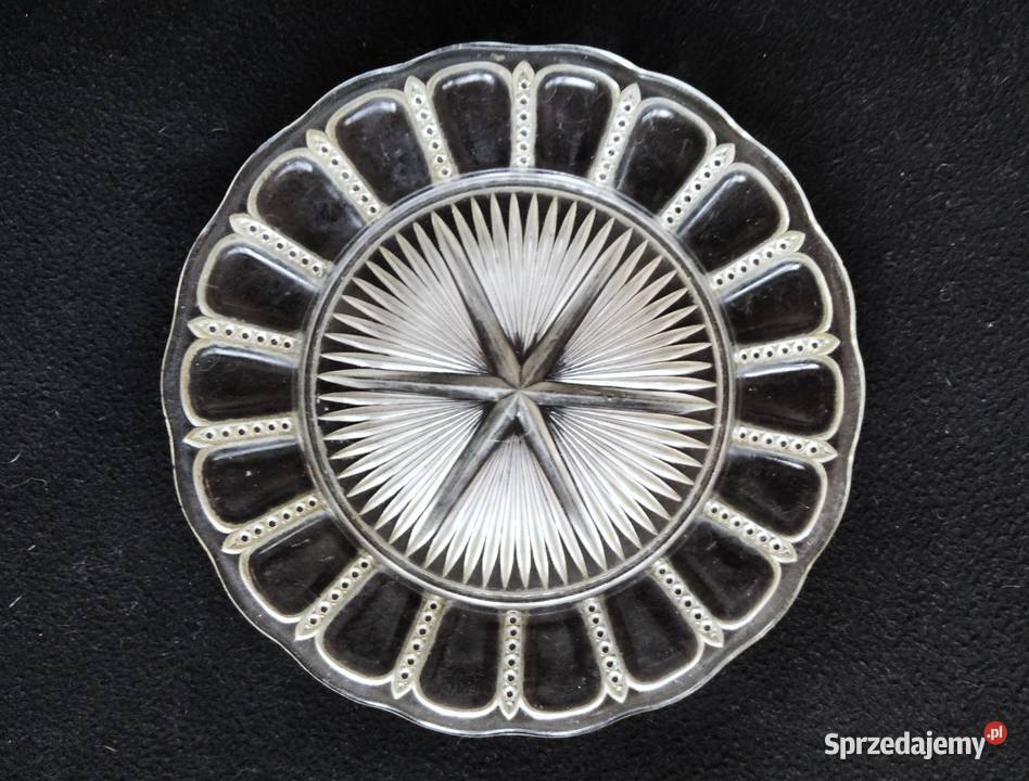 Duży szklany talerz rżnięty patera Ząbkowice PRL Gdańsk