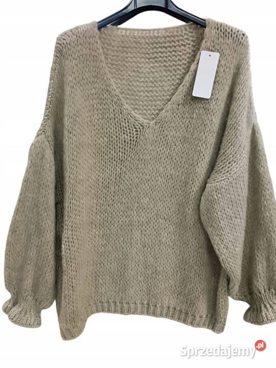 Stylowy ciepły sweter puszysty beżowy130 biust Pątnów