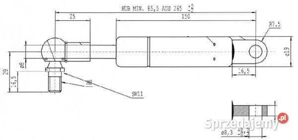 Sprężyna gazowa L265 mm 100N Stabilus CA903493 Kamionna