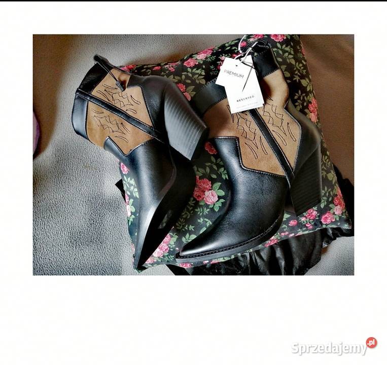RESERVED Premium SkÓRZANE buty kowbojki NA brązowy/beżowy wielkopolskie Leszno sprzedam