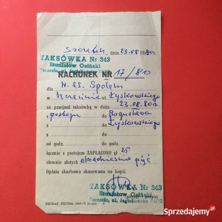 1768 Rachunek Taksówkę Gałuszyński zachodniopomorskie Szczecin
