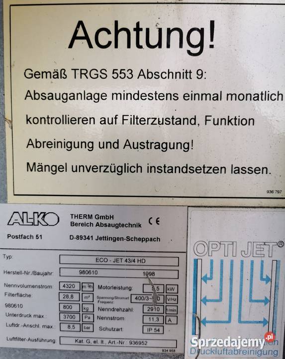 Wyciąg trocinodciąg pyłufiltr samoczyszczący Zdziechowice