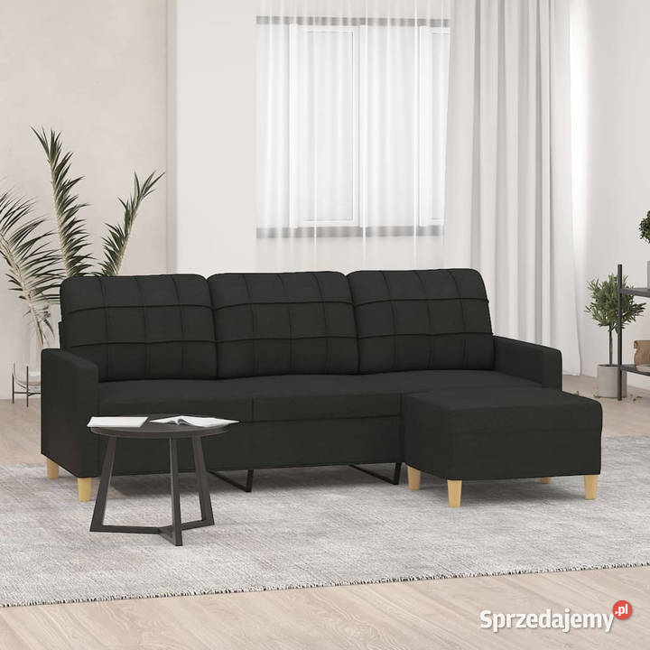 3osobowa sofa z podnóżkiem czarna 180 tkaniną Warszawa